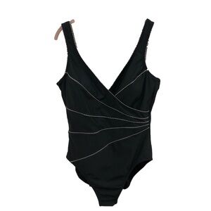 Kirkland Signature by Miraclesuit black surplice front swimsuit. Pit to pit 17”